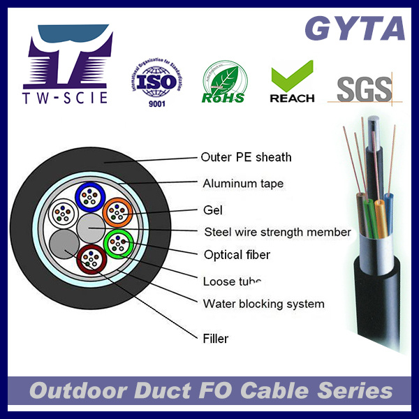 24 cables de fribra óptica de aluminio de la base GYTA para el uso del conducto