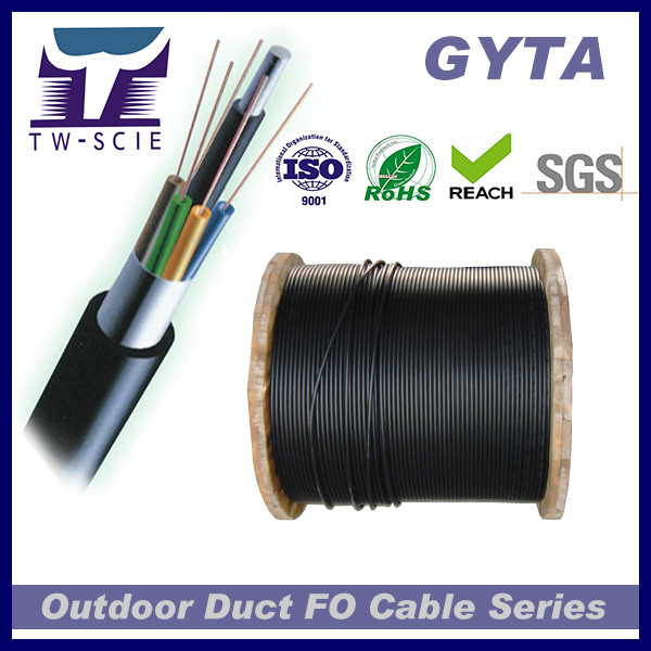 24 cables de fribra óptica de aluminio de la base GYTA para el uso del conducto