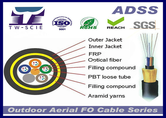 El cable de fribra óptica aéreo autosuficiente ligero, Aramid cuenta un cuento el cable aéreo de la fibra de ADSS