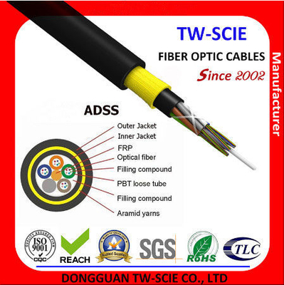 Cable de fribra óptica acorazado al aire libre ligero del OEM, PE/EN el cable externo de la red de la fibra óptica de la envoltura ADSS