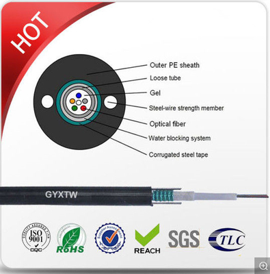 Cable de fribra óptica acorazado Unitube del solo modo G652D de la chaqueta del PE tipo peso ligero GYXTW
