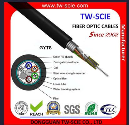 Alambre de acero multi más largo acorazado de la base SM del cable de fribra óptica GYTS de la vida útil de la base de China 48