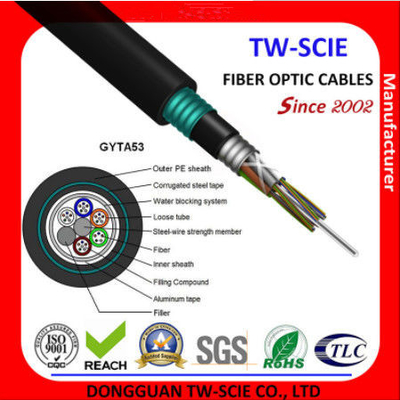 36 envoltura externa floja del cable de fribra óptica GYTA53 PBT del tubo del entierro directo acorazado del cable del ofc de los corazones altamente durable