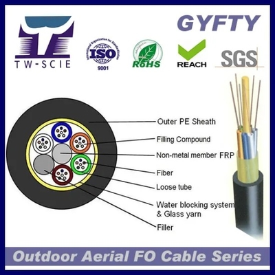 Cable de Ethernet acorazado de la fibra óptica del hilado de cristal aéreo al aire libre multi de la base de GYFTY-FS