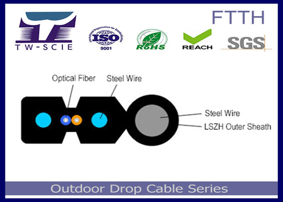1-4 el cable de descenso de la base FTTH FRP/el miembro de fuerza del acero cubrió el cable óptico plano