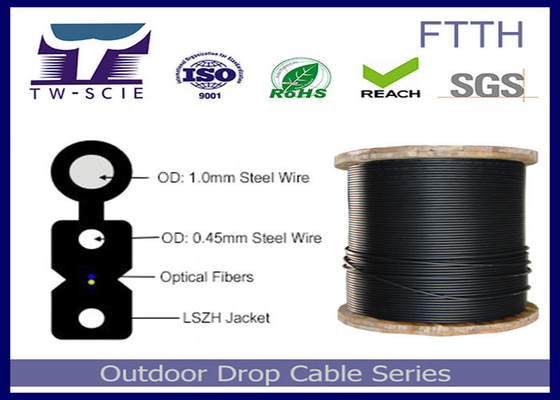 1-4 el cable de descenso de la base FTTH FRP/el miembro de fuerza del acero cubrió el cable óptico plano