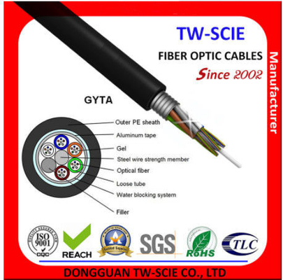 Cable blindado de cinta de acero de tubo suelto GYTA, cable de red de fibra óptica de 12 núcleos, funda exterior PE