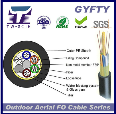 Cable No-acorazado de la red de la fibra óptica de la cinta al aire libre floja del tubo de GYFTY 24cores FRP