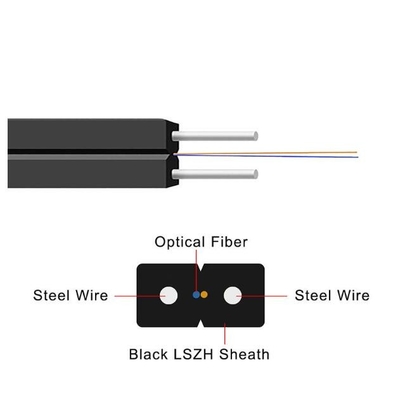 Cables de caída FTTH 1 núcleo 2 núcleo de acero LSZH Cables de fibra óptica para interiores y exteriores