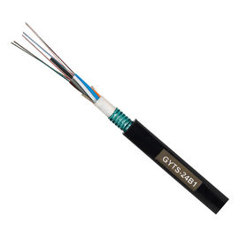 Cables de fribra óptica al aire libre acorazado de los corazones de la cinta de acero de GYTS 24 con la envoltura negra del HDPE
