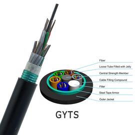 El cable de fribra óptica al aire libre GYTS-aéreo con el tubo flojo multi del entierro directo acanaló el cable acorazado de acero para