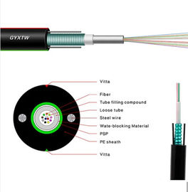 GYXTW Cable de fibra óptica de tubo suelto central de alta resistencia resistente a la hidrólisis con envolvente exterior de PE