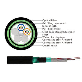 4 cable acorazado trenzado enterrado directo acorazado del tubo flojo del cable de fribra óptica GYTS53 de las fibras