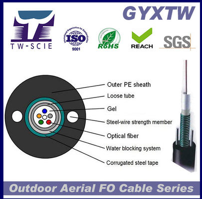 Diámetro bajo acorazado del cable de fribra óptica de la base de GYXTW 12 flexible