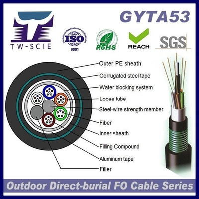 GYTA53 Cable de fibra óptica anti-UV PE de doble funda blindada doble de 24 núcleos para entierro de conductos