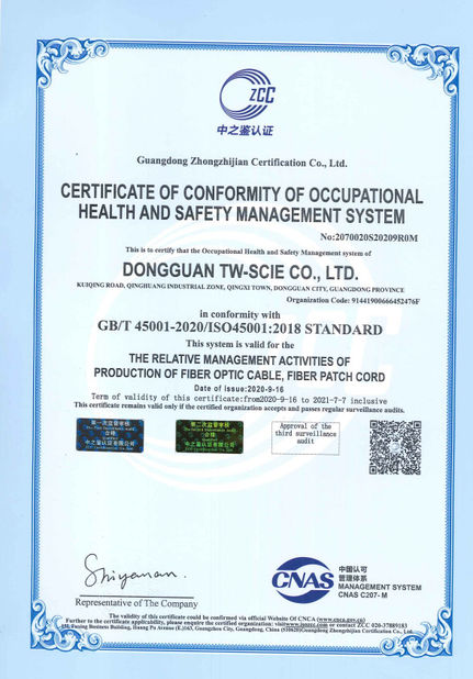 CHINA DONGGUAN TW-SCIE CO., LTD. certificaciones